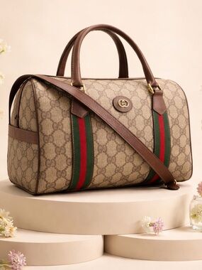 Authentic Gucci Boston Sherry Line Handbag/Shoulder Bag.
